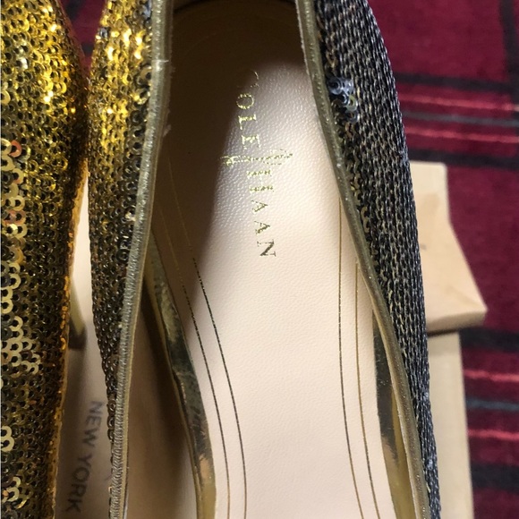 Cole Haan size 10 Gold sequin pumps style is CHELSEA platform at toe - Picture 13 of 15